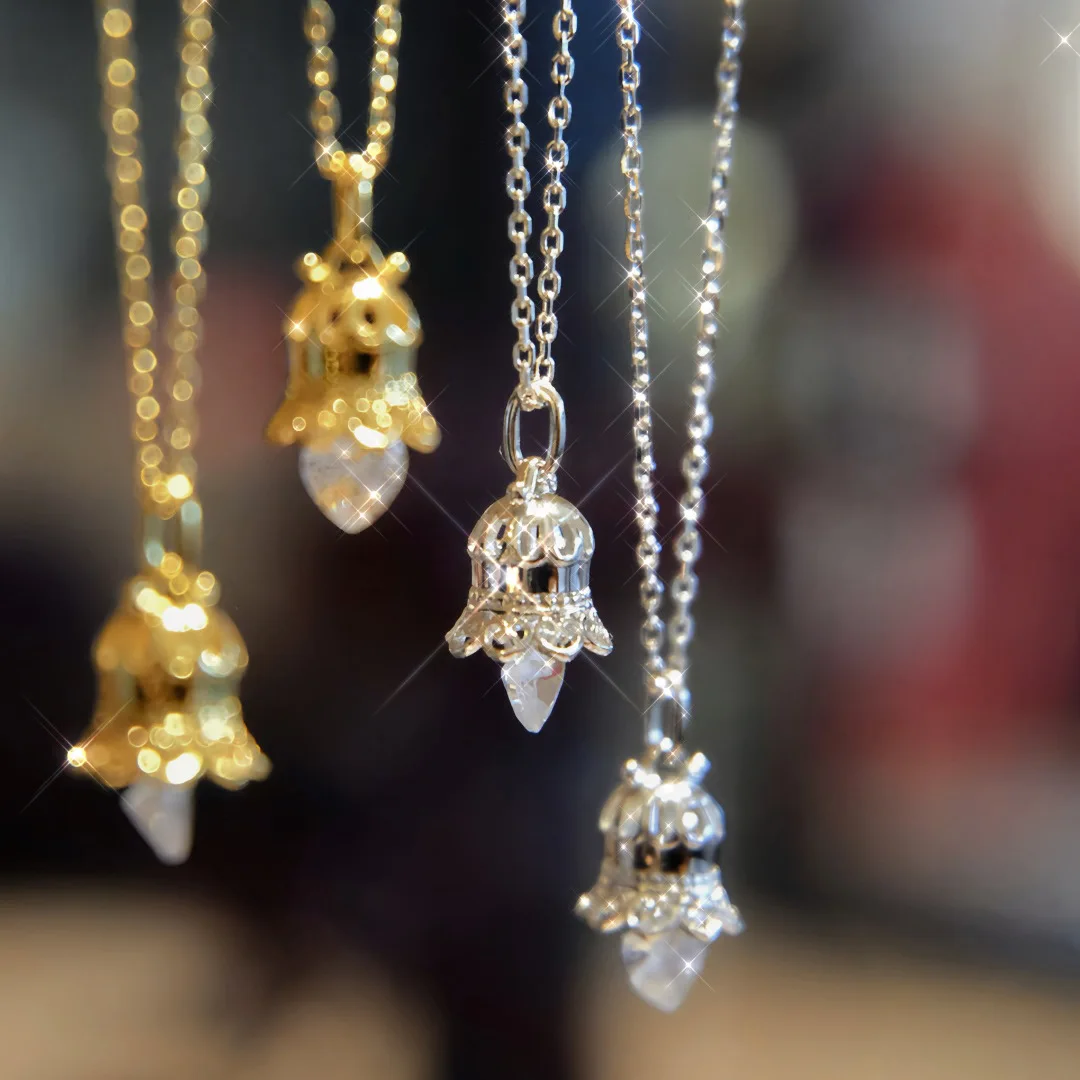 Inspiration design hollow out small bell necklace silver 925 inlaid diamonds crystal pendant light luxury collar chain jewelry