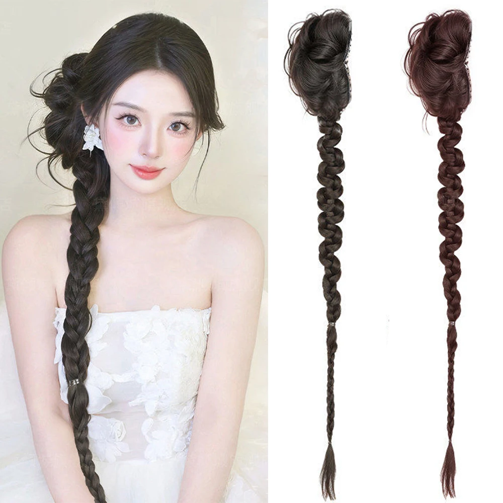 Bridal Side Twist Braided Ponytail Synthetic Hairpiece Heat Resistant Elegant Hair Accessories for Women Wedding Party Daily