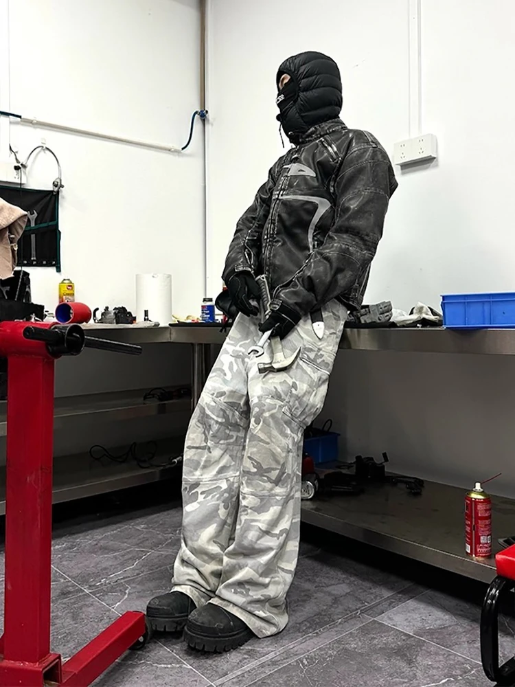 

American Sle Streetwear Camouflage Cargo Pants Men's Loose Fit 3D Work Trousers Casual Cotton Pants with kets