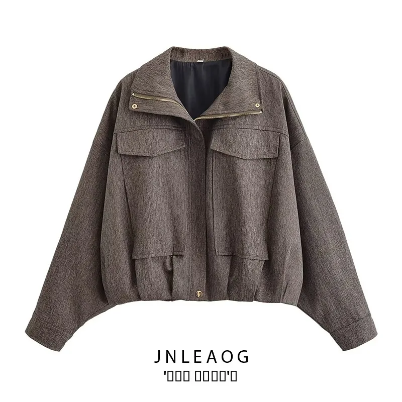 

JNLEAOG, осенняя новинка, женская модная ветрозащитная куртка Cheered Pilot Jaet, универсальная верхняя одежда из полиэстера, длинная молния свека