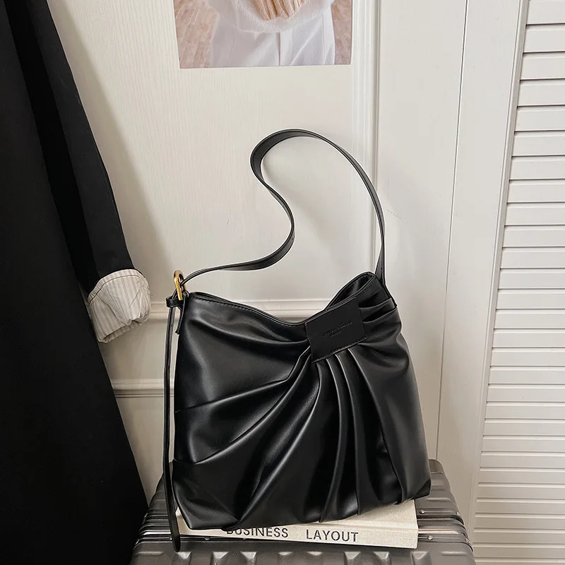 

Pleated Bucket Crossbody Shoulder Bag,Vintage Wrinkled Half Skirt Women Handbag,Designer Commuter Work Vintage Chic Sling Bag