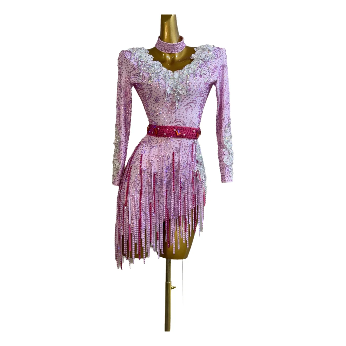 Latin Dancer Adult Children High end Customized Collar Embroidered Dress Black Pool AB Stone Practice Match Dress