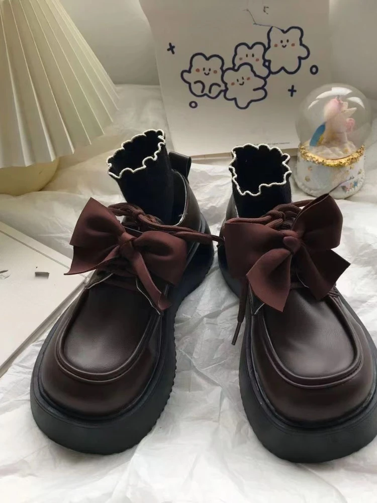 College Style Vintage Shoes Women Japanese Kawaii Bow Casual Mary Janes Shoes Female Lace-up Elegant Platform Shoes 2023, Summer