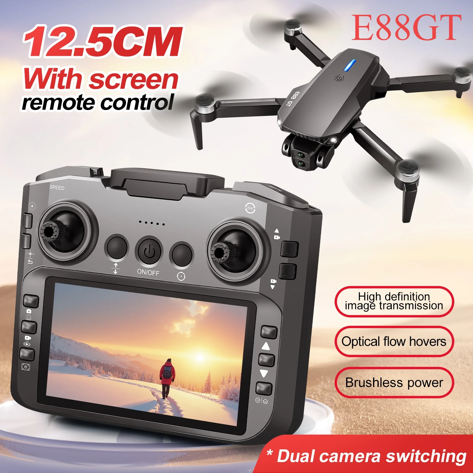 

Large E88GT Screen WIFI FPV Drone Quadcopter With Wide Angle HD 8K Camera Height Hold RC Foldable Quadcopter Drones UAV Gift Toy