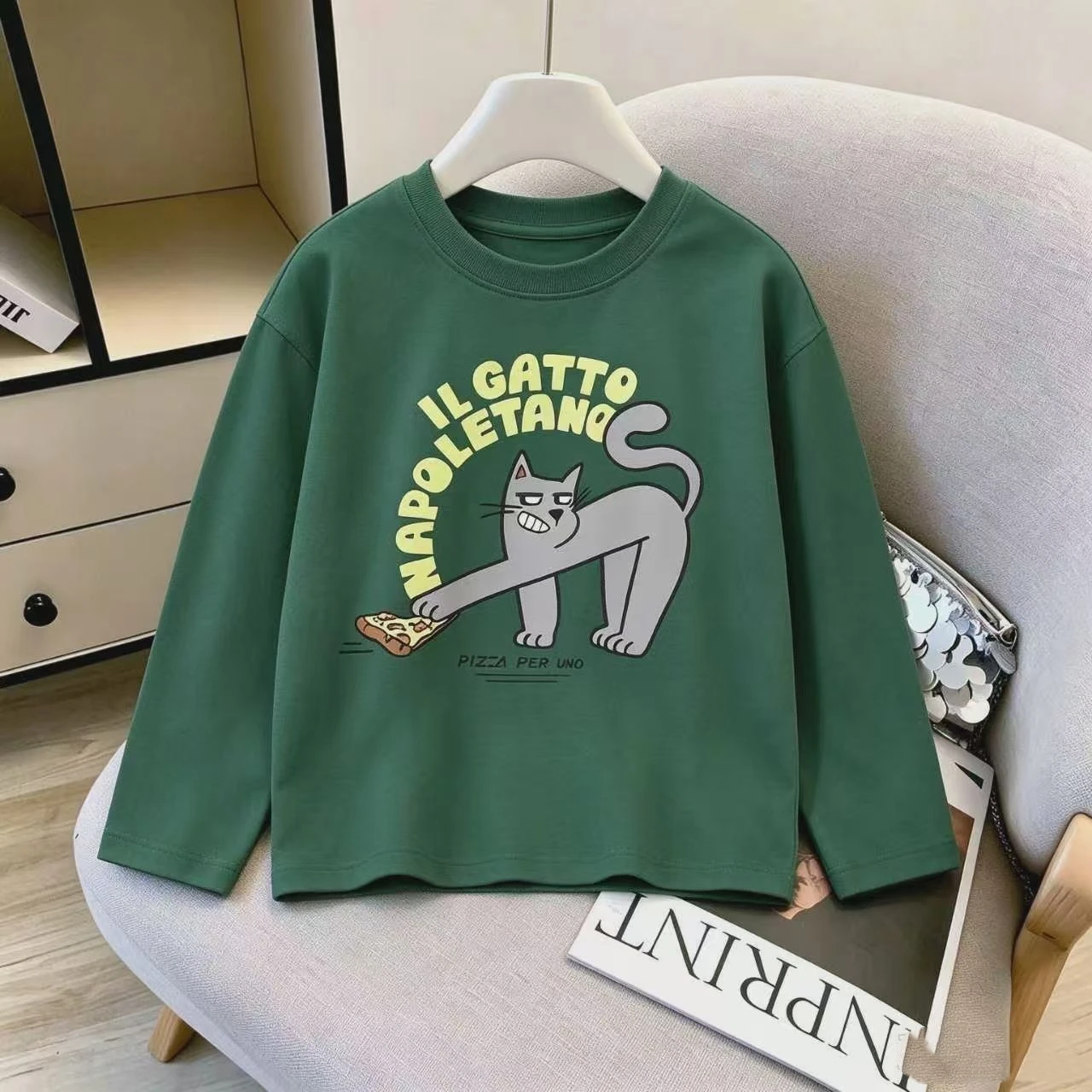 Children Pure Cotton Long Sleeve T-Shirt Boys Girls Cartoon Funny Animal Print Round Neck Undershirt Comfortable Skin-friendly