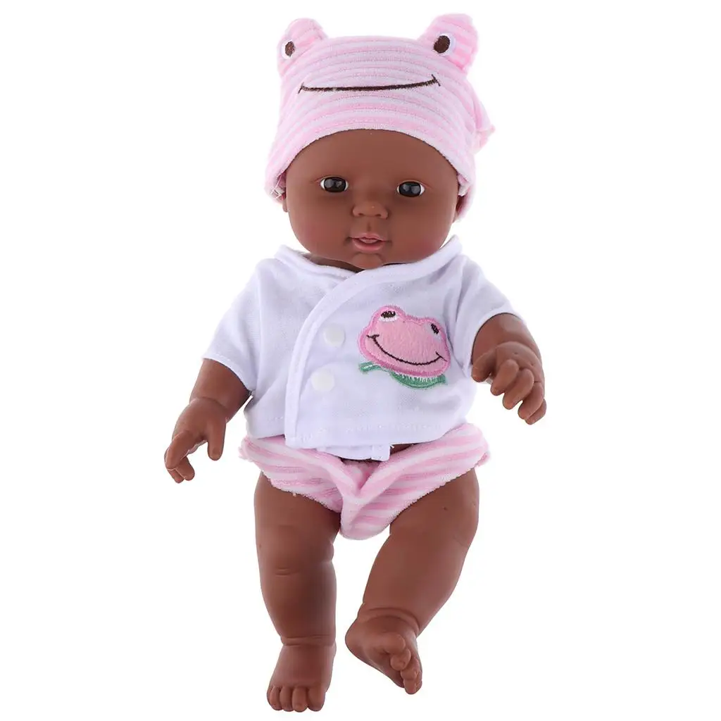 Real Life 12inch Reborn African Black Baby Doll Soft Vinyl Newborn Doll Toy for Kids Birthday Xmas Gifts(Pink)