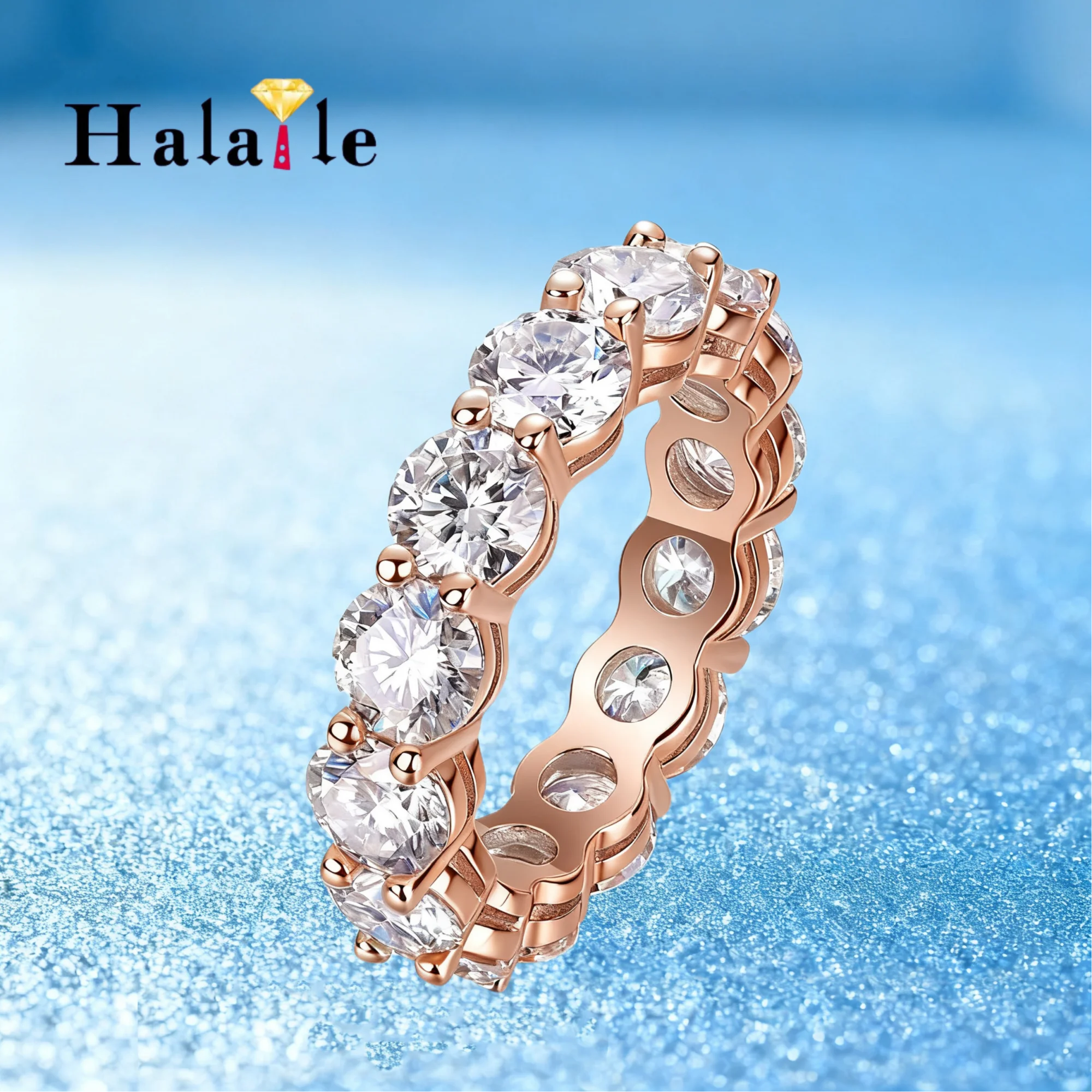 

Halaile 3/3.5/5MM Moissanite Row Rings 925 Sterling Silver For Women Rose Gold Sparkling Fine Jewelry Engagement Gift