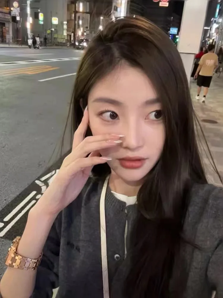 سترة نسائية مفتوحة محبوكة من الصوف 00% سترة فضفاضة ملابس خارجية مستديرة Ne طبقات علوية للخريف والشتاء صوف ناعم مريح