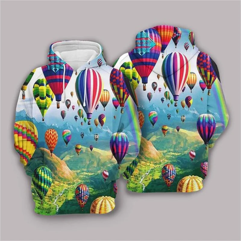 Hot Air Balloon Graphic Sweatshirts Romantic Cp Pullovers Fashion Casual Hoodies For Men Clothes Women Streetwear Y2k Tracksuit