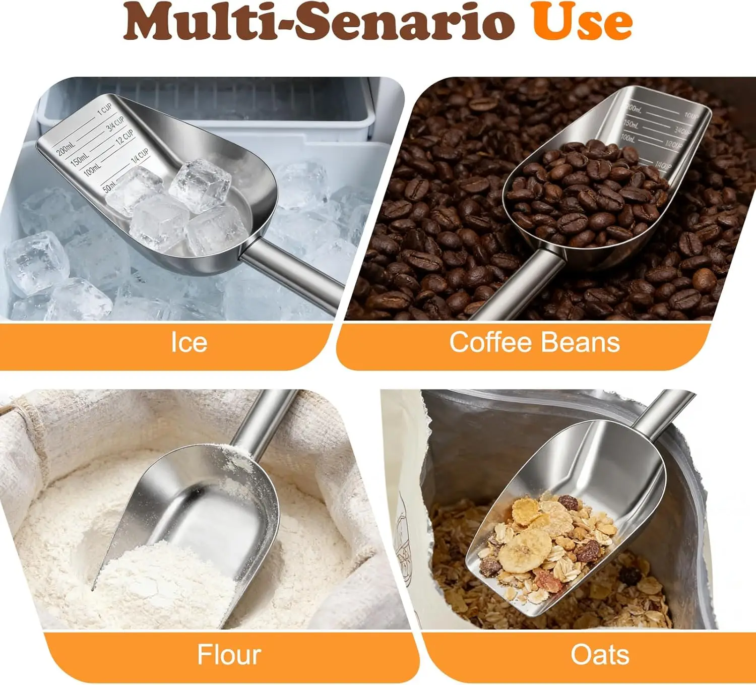 Hundefutter-Schaufel aus Edelstahl mit Langem Griff, Präziser Hundefutter-Messbecher 1, 3/4, 1/2, 1/4 Tasse, Tierfutter-Schaufel für Hunde, Katzen – Detail 6