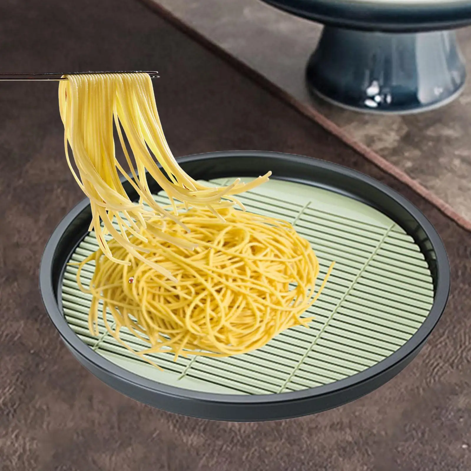 Japanese Soba Noodle Serving Platter Durable Udon Dish with Drain Mat for Kitchen Restaurant and Events