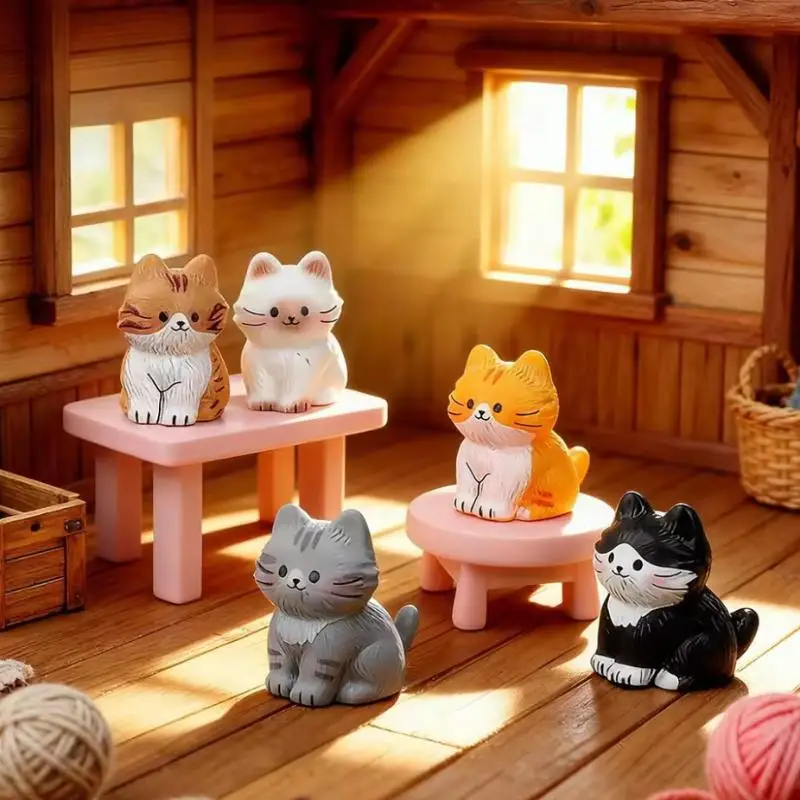 5PCS Adorable Cat Resin Figurines Cartoon Mini Ornaments For Micro Landscape Terrarium And DIY Craft Home Decoration