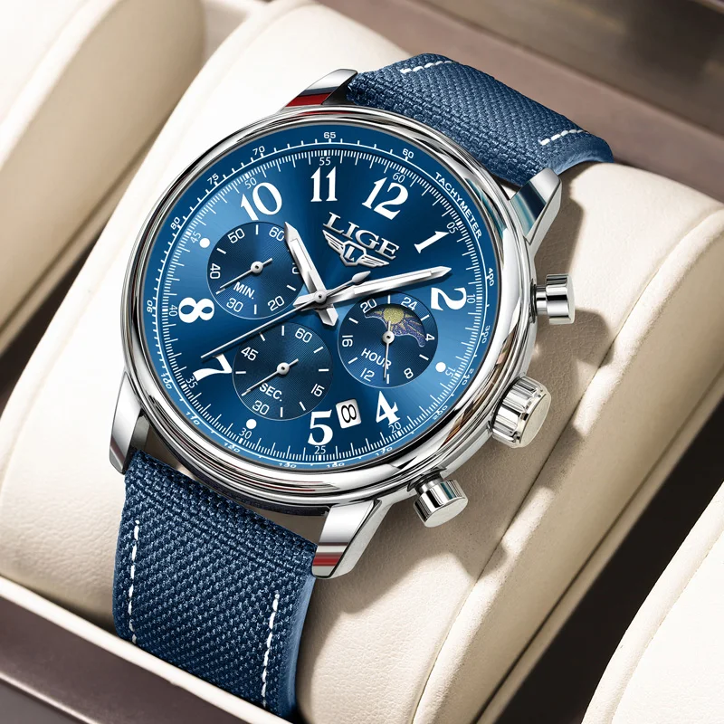 

LIGE Military Luxury Men Wristwatch Waterproof Luminous Chronograph Date Quartz Man Watch Nylon Leather Sports Men's Watches