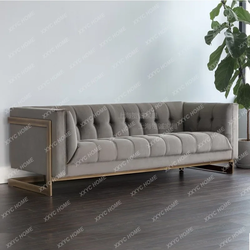 L  living room fabric sofa light luxury metal triple combination model room reception sofa post-modern furniture