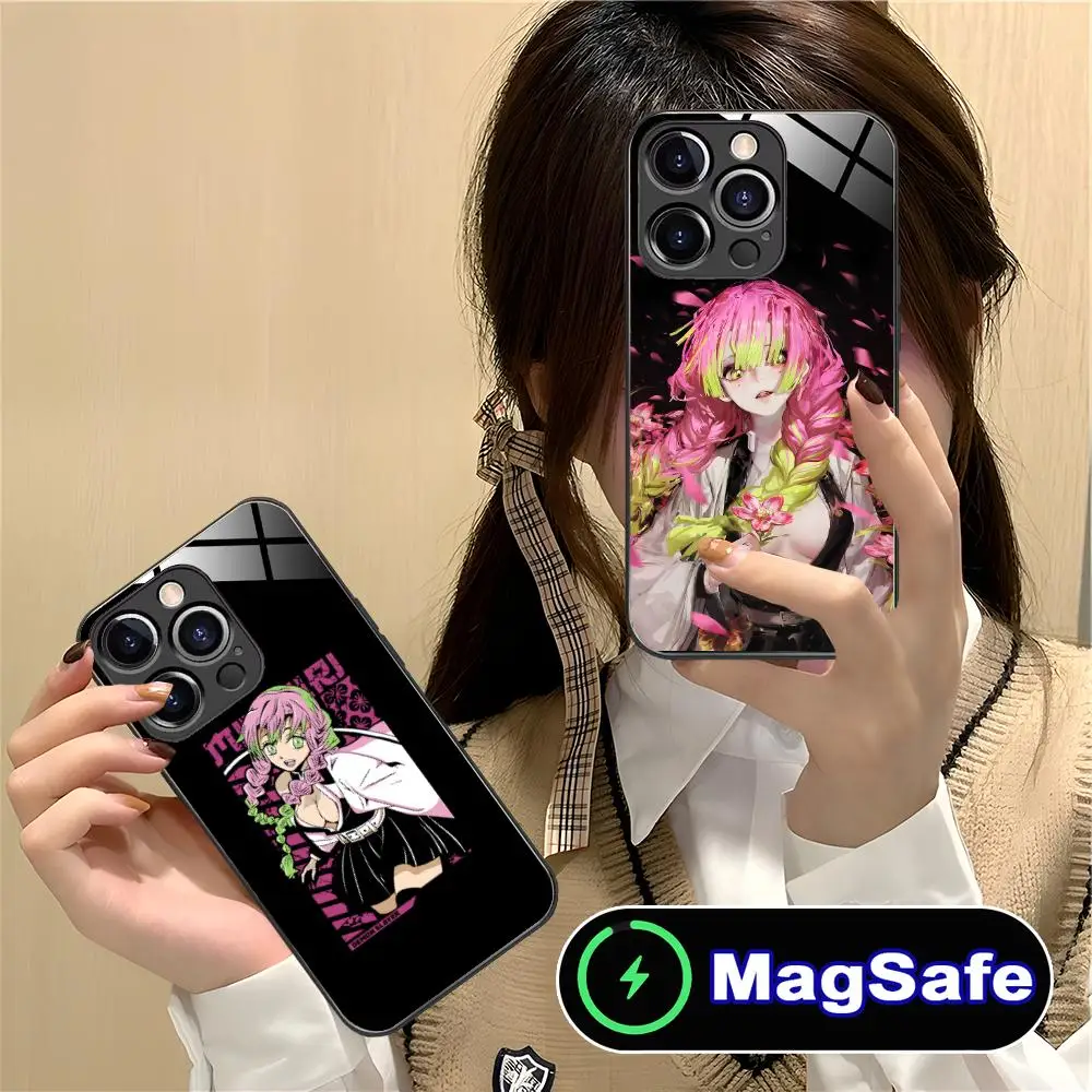 حافظة هاتف Demon Slayer Mitsuri لهاتف iPhone 16 15 14 13 12 11 Pro Max Plus Mini MagSafe غطاء حماية بلون زجاجي جميل
