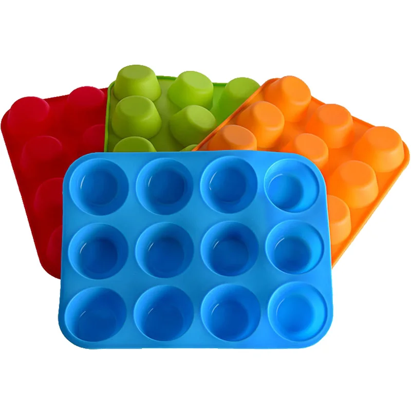 Silicone Non Stick Muffin Tin Tray Baking Pudding Mould Bun Cake mold food grade silicone- 12 Cup