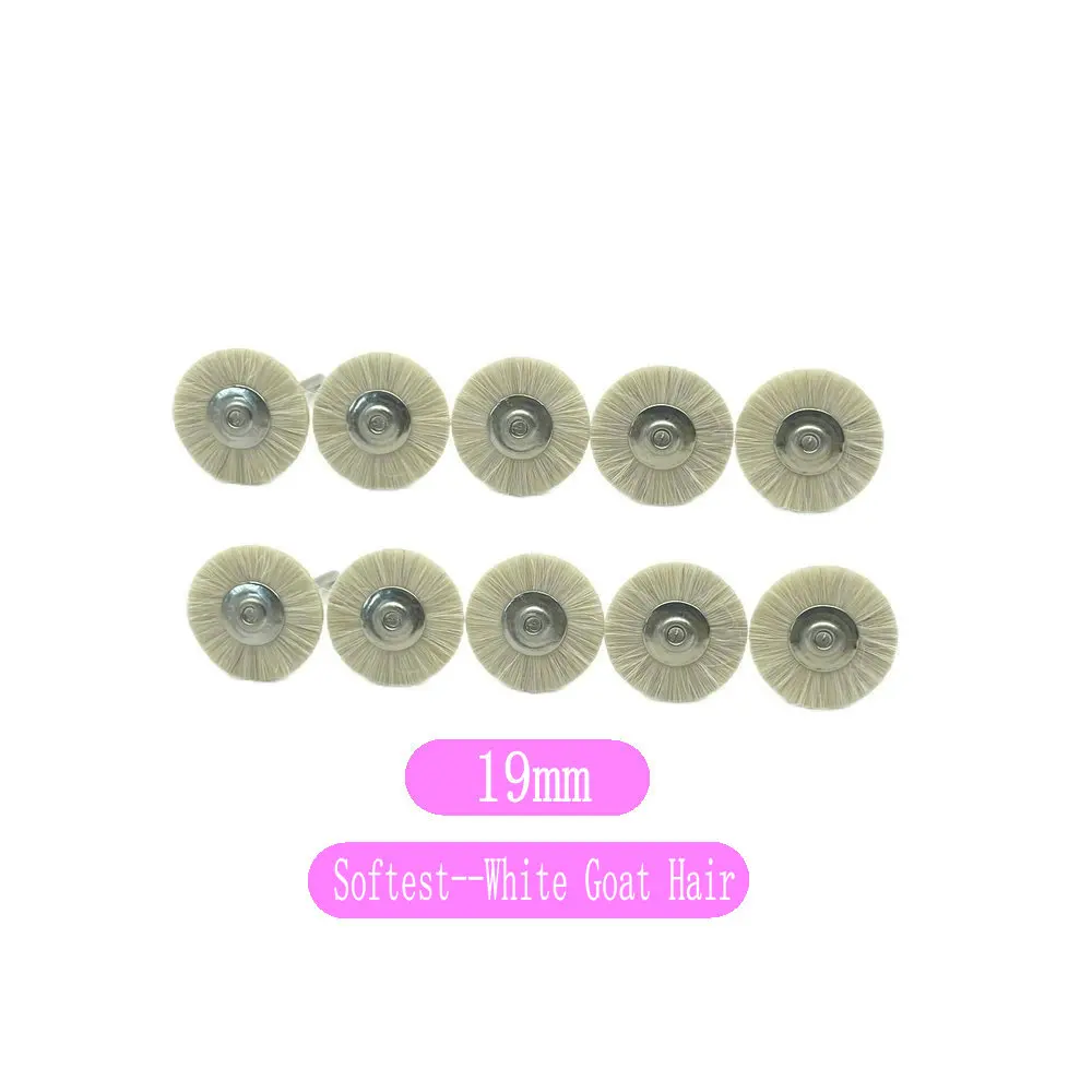 10Pcs/Bag Polishing Brush Wheel Dental Lab Materials Soft White Goat Hair Rotary Tools Low Speed Buff 2.35mm Shank