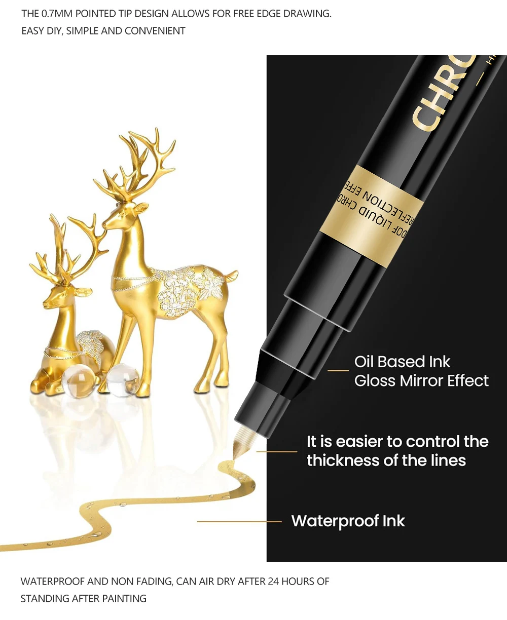 1 Stück Chrom Spiegel Markierung stift 0,7mm 1mm 2mm DIY reflektierende Farbe Stift permanent Gold Silber Kupfer Marker Modell Malerei Markierung – Detail 5
