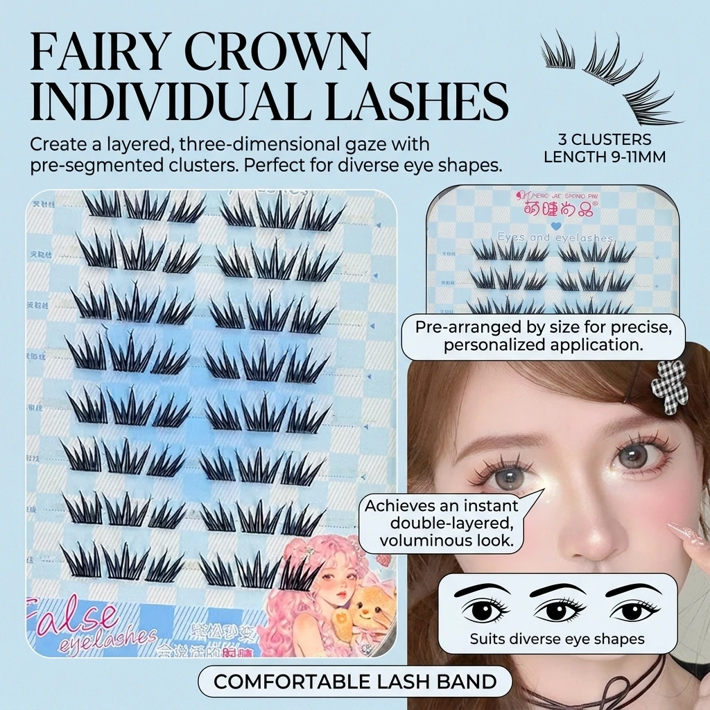 Fairy 9-11mm Spiky Lash Clusters Natural Fluffy Indivihual False Eyelashes Glue-free Self-Adhensive Segemented Manga Eyelashes