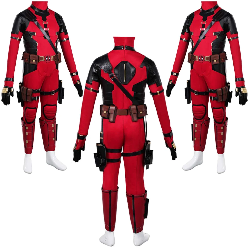 Children Dead Cosplay Pool Fantasia Jumpsuit Gloves Set 2024 Movie Male Superhero Kids Disguise Halloween Carnival Roleplay Suit