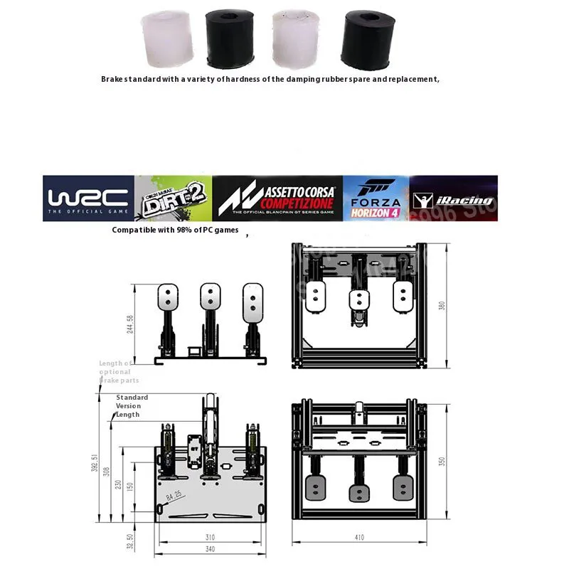 Sim Racing Gaming Pedal 3mm Matte Black Racing Simulator Cockpit 120KG Pressure Senso Pedal do gier PC Koło pedału przekładni