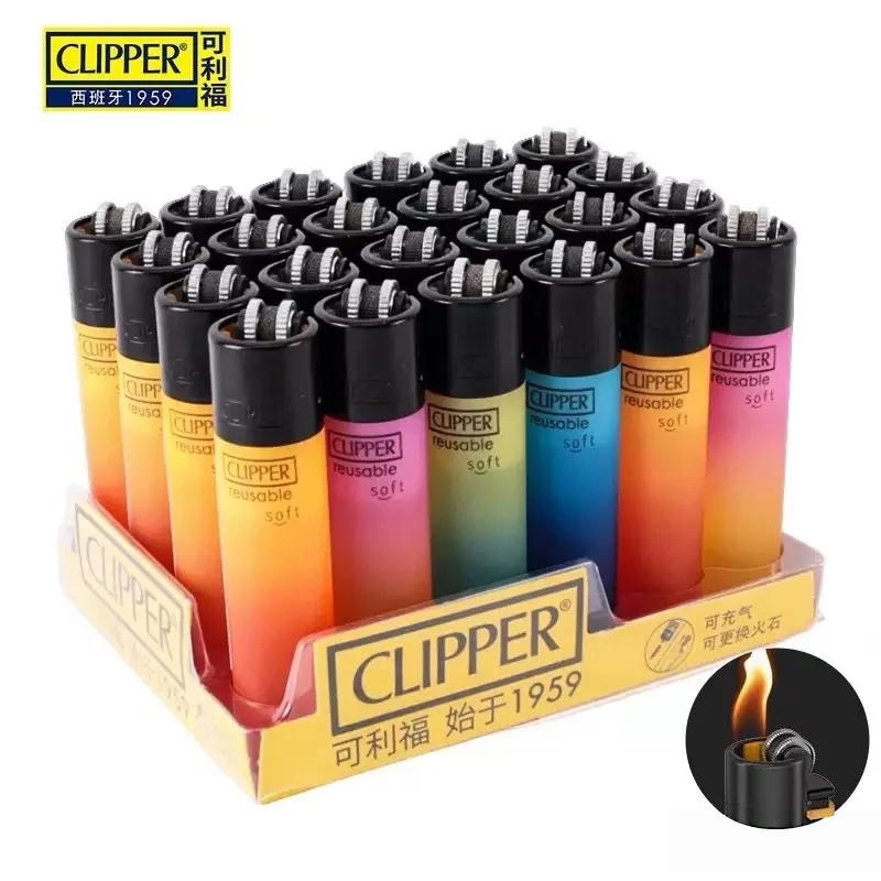CLIPPER Original Feuerstein-Feuerzeug mit Schleifscheibe, Persönliches Muster, Nachfüllbares Butan-Gas-Feuerzeug für den Täglichen Gebrauch, Sammlerstück, 24er-Pack
