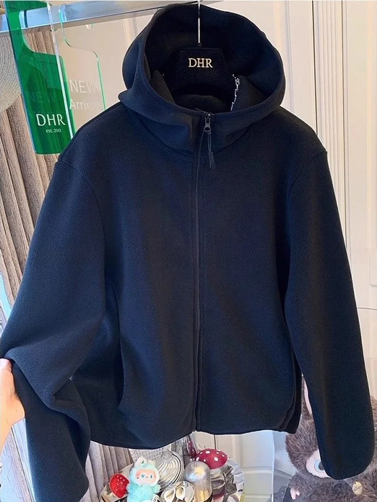 plus Size Hooded Cardigan Sweatirt Women's Winter Warm Outerwear Fce Ladies Casual Comfortable Coat for Plump Sister