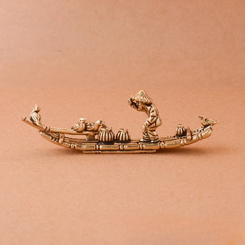 

Creative Retro Brass Cormorant Bamboo Raft Desktop Ornament