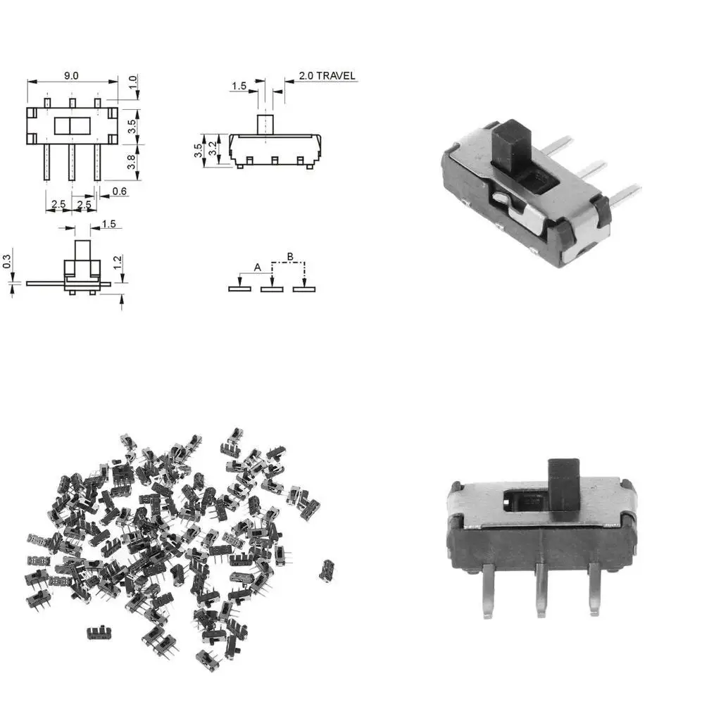 

652F 25Pcs on-off mini Slide Switch MSK-12D19 3pin Curved Needle 1P2T 2 Position