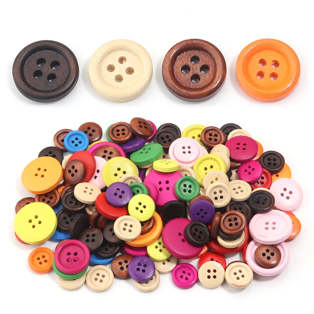 50Pcs Wooden Buttons Natural Color Round 4 Holes Buttons for Sewing Scrapbooking Home DIY Clothes Sewing Accessories 15/25/30mm - view 6