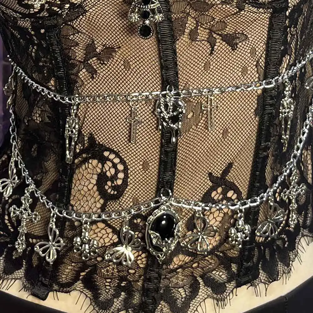 Y2K TOPS Emo E-Girls Harajuku DIY Kawaii Cyber Trendy Goth Chain Club Wear Cross Teen Punk Rock Grunge Gothic Tank Fairy Eco