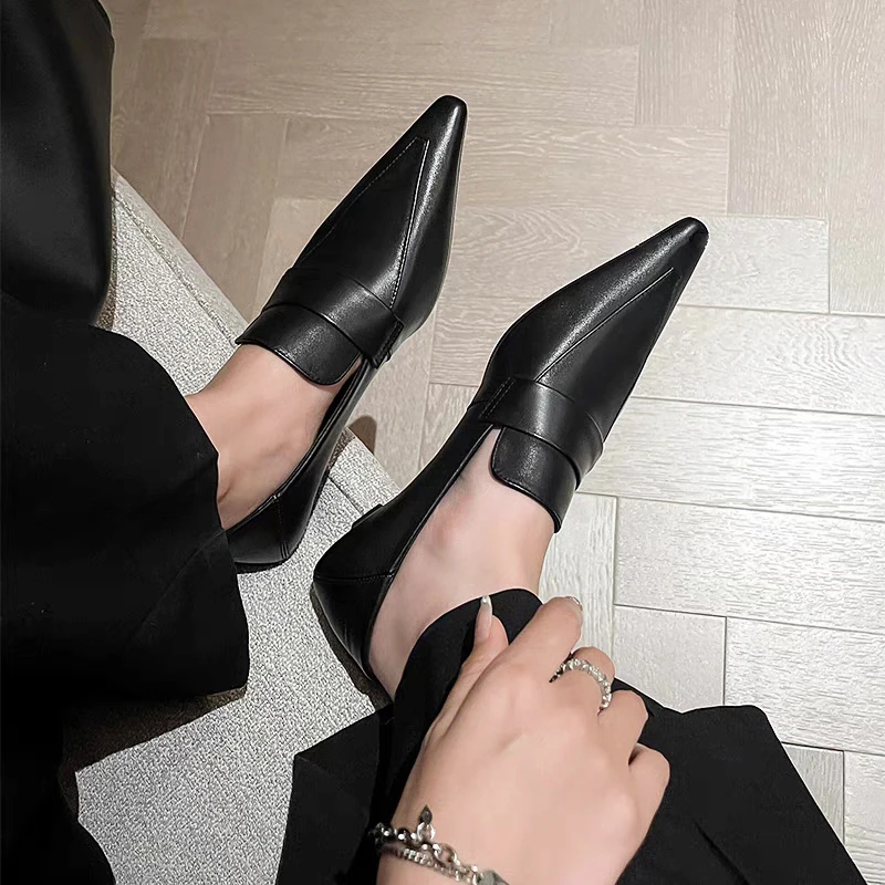 Designer Pointed Toe Low Heel Designer Shoes Women Comfort Soft Leather Shallow Kitten Heels Pumps Office Shoes Zapatos Mujer