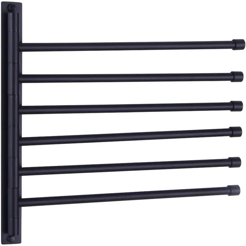 

Swing Arm Towel Bars Wall Mount Bath Towel Rack with 6 Arms Hanger Towel Holder Organizer Stainless Steel Matte Black