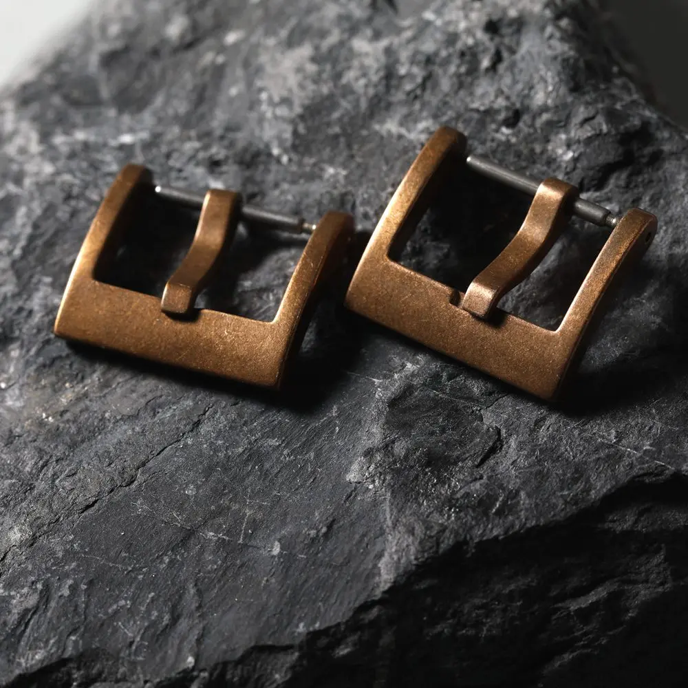 Hebilla de oxidación de bronce CUNS8, hebilla de cobre puro Retro de 18MM y 20MM, hebilla de correa de caucho de cuero genuino, accesorios de reloj de bronce