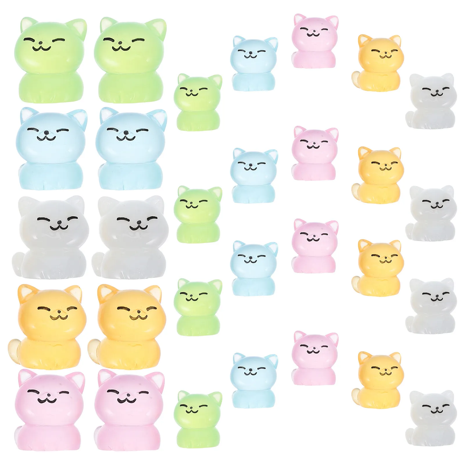 30Pcs Glow in Dark Miniature Cat Statues Cute Small Cat Resin Decorations Garden Desktop Micro Landscape Animals