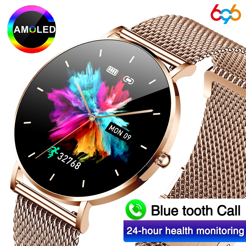 

Smart Watch Women 1.3" AMOLED Full Touch Screen Ultrathin Heart Rate Sports Fitness Lady Waterproof Weather Fashion Smartwatch
