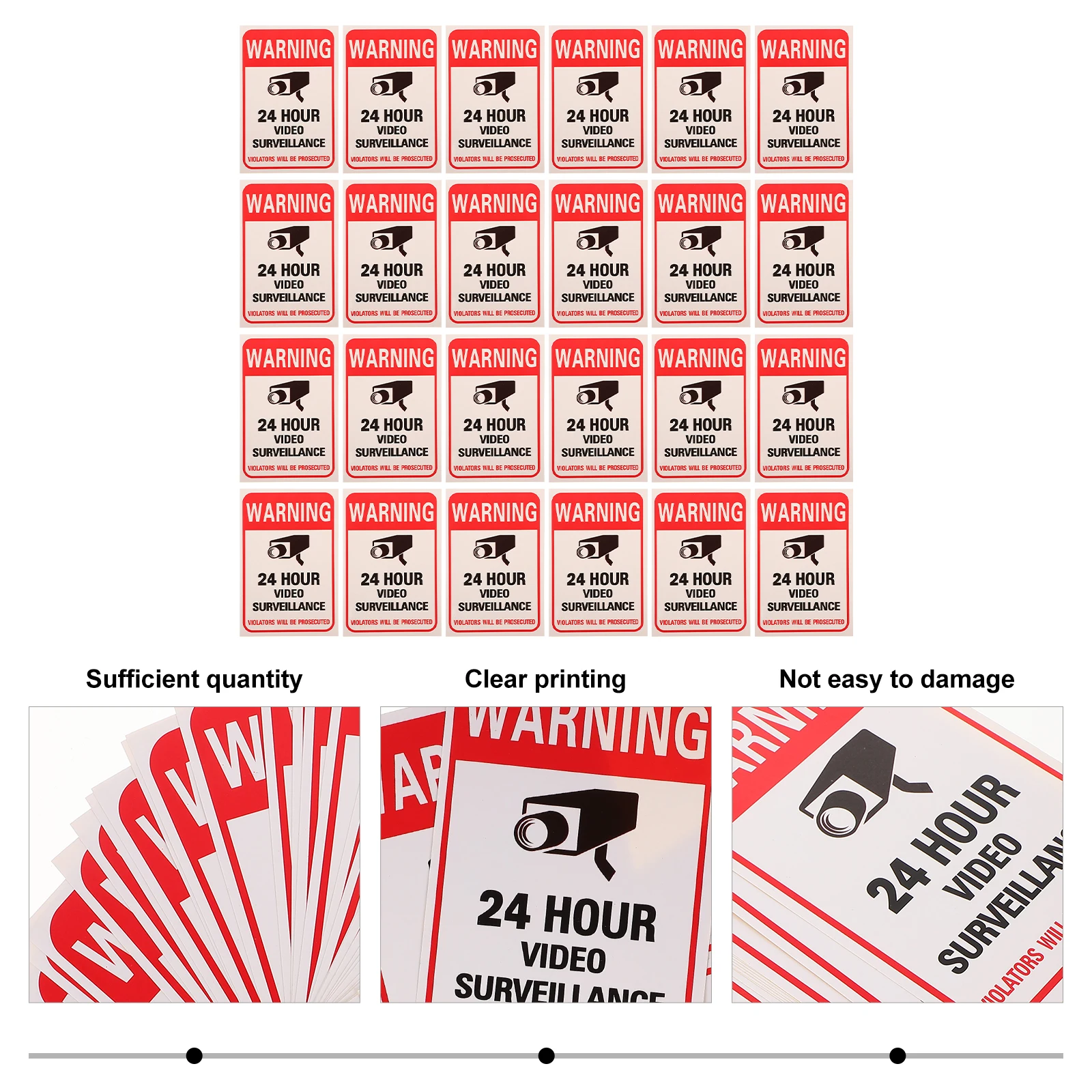 50 Sheets Bright Red Self Adhesive Surveillance Warning Signs Video Monitoring Stickers School Office Traffic Safety Security