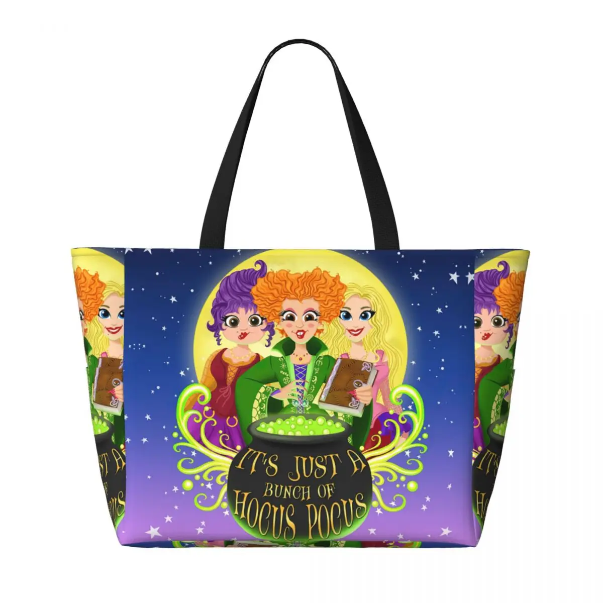 Custom The Sanderson Sisters Hocus Pocu Grocery Tote Shopping Bags Women Big Capacity Happy Halloween Gym Beach Travel Bags