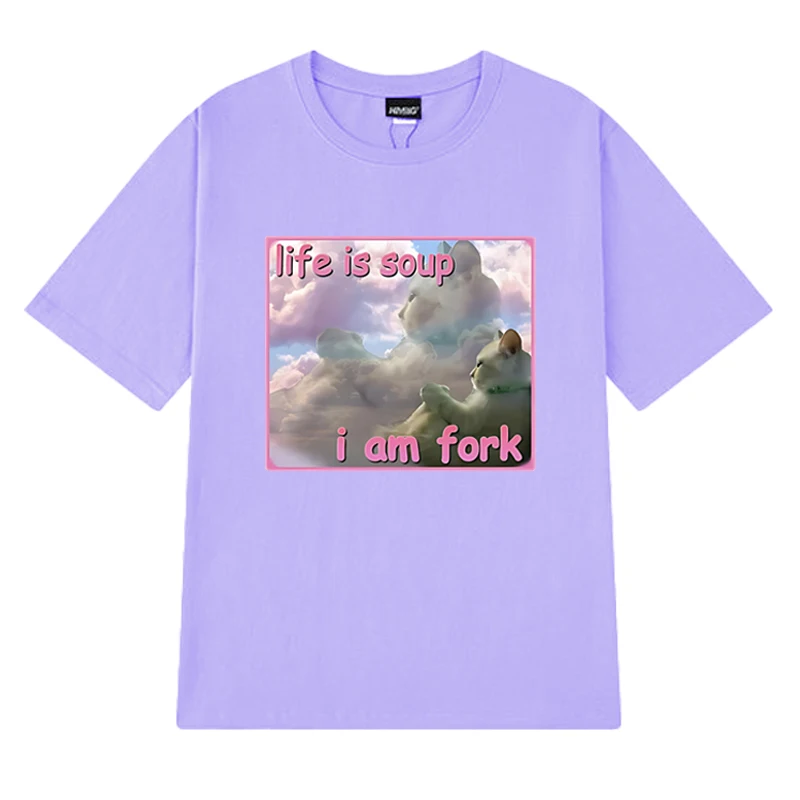 2025 novo na vida é sopa eu sou garfo t camisa unisex engraçado gato gráfico manga curta camisetas das mulheres dos homens moda roupas de grandes dimensões