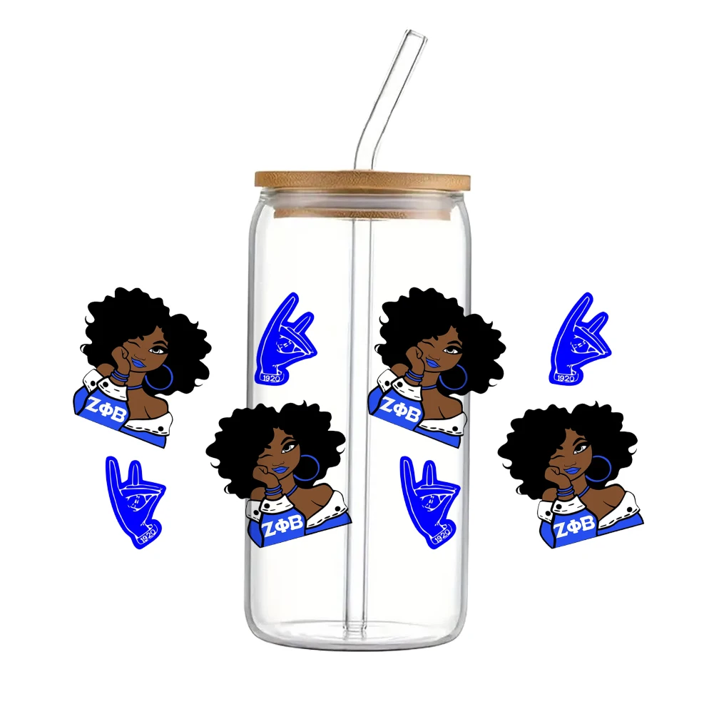 Zeta Phi Beta Sorority 11*24cm UV DTF Wrap Transfer Sticker fai da te per 16oz Libbey Glass Cup decalcomanie impermeabili adesivo per tazza di caffè