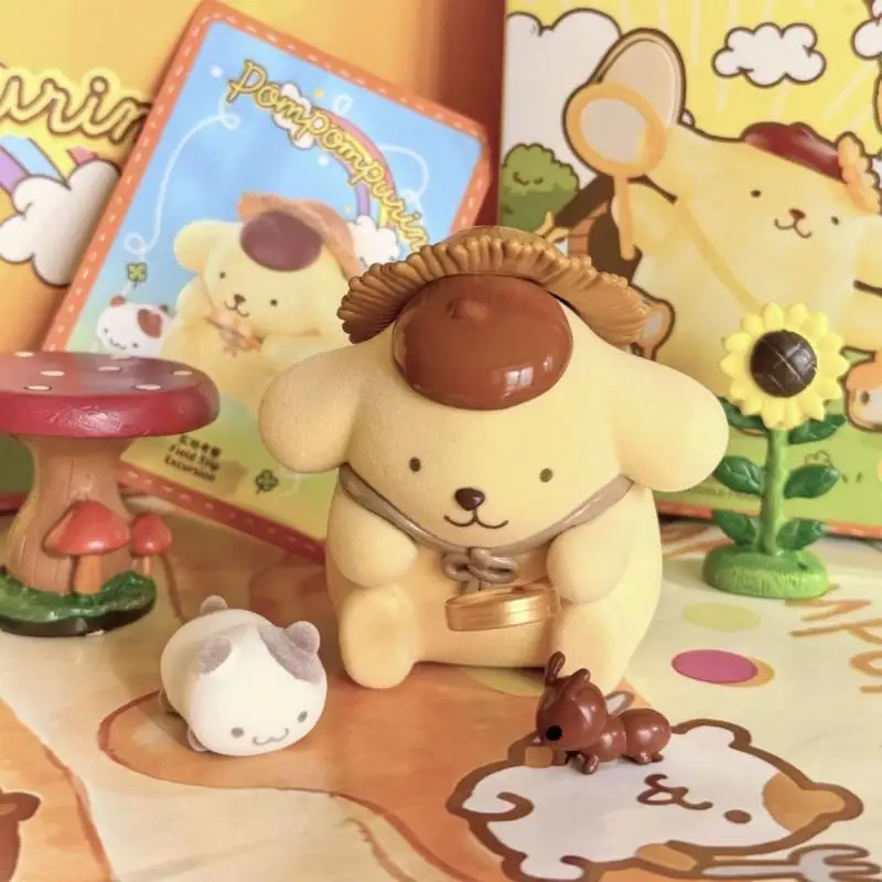 Sanrio pom pom purin kawaii quatro estações série caixa cega boneca ornamento de mesa artesanal decoração do quarto crianças presente aniversário