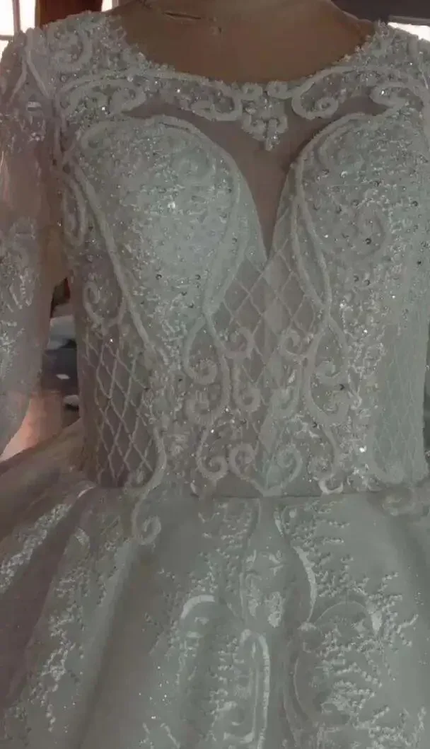 Suknie Ślubne z Aplikacjami z Koralików na Zamówienie, Bufiaste Suknie Balowe dla Kobiet 2025, Luksusowe Suknie Ślubne z Długimi Rękawami dla Panny Młodej