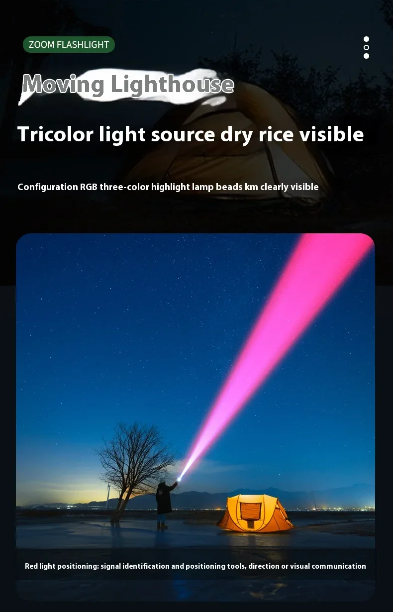 D2 Multifunctional Portable Flame Light Telescopic Zoom Usb Red And Blue Strong Light Camping Flashlight Fishing Torch Lantern
