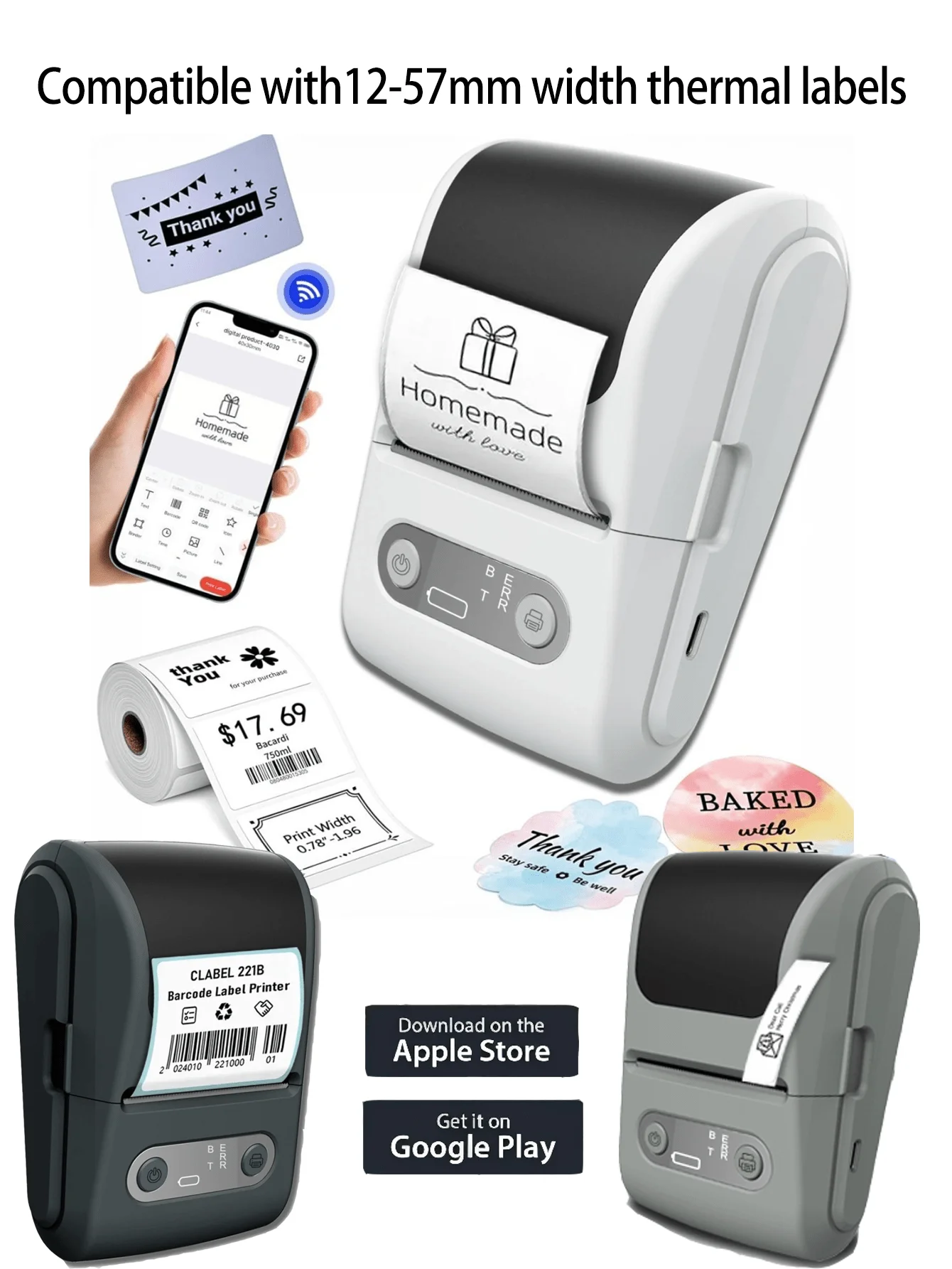 

Портативный мини-термопринтер Bluetooth, без чернил, ручной, совместим с этикетками 12-57 мм, для использования в дороге, подарки на Рождество, день рождения, Новый год