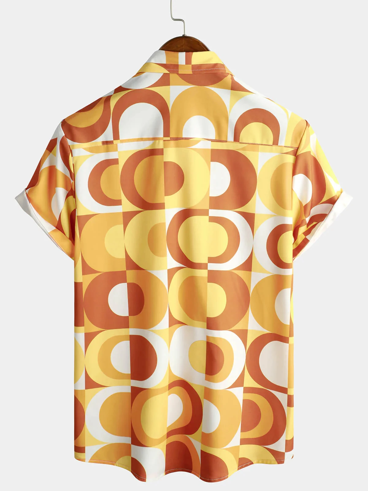 Mens Summer Retro Button Down Vintage Orange 70s Geometric Disco Summer Beach Cool Short Sleeve Shirt