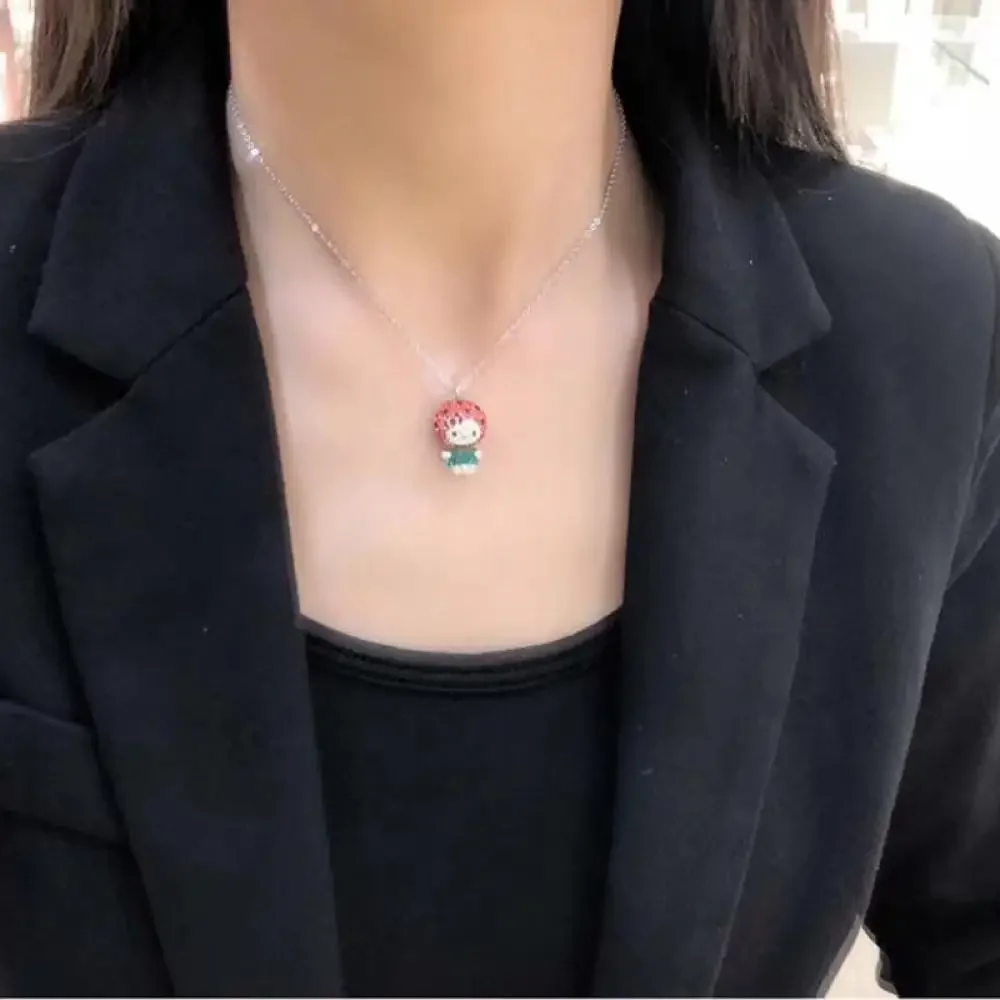 Kawaii Hello Kitty Alloy Necklace Cartoon Delicate Diamond Accessories Shiny Debutante Light Luxury Cute Girl Jewellery Gift