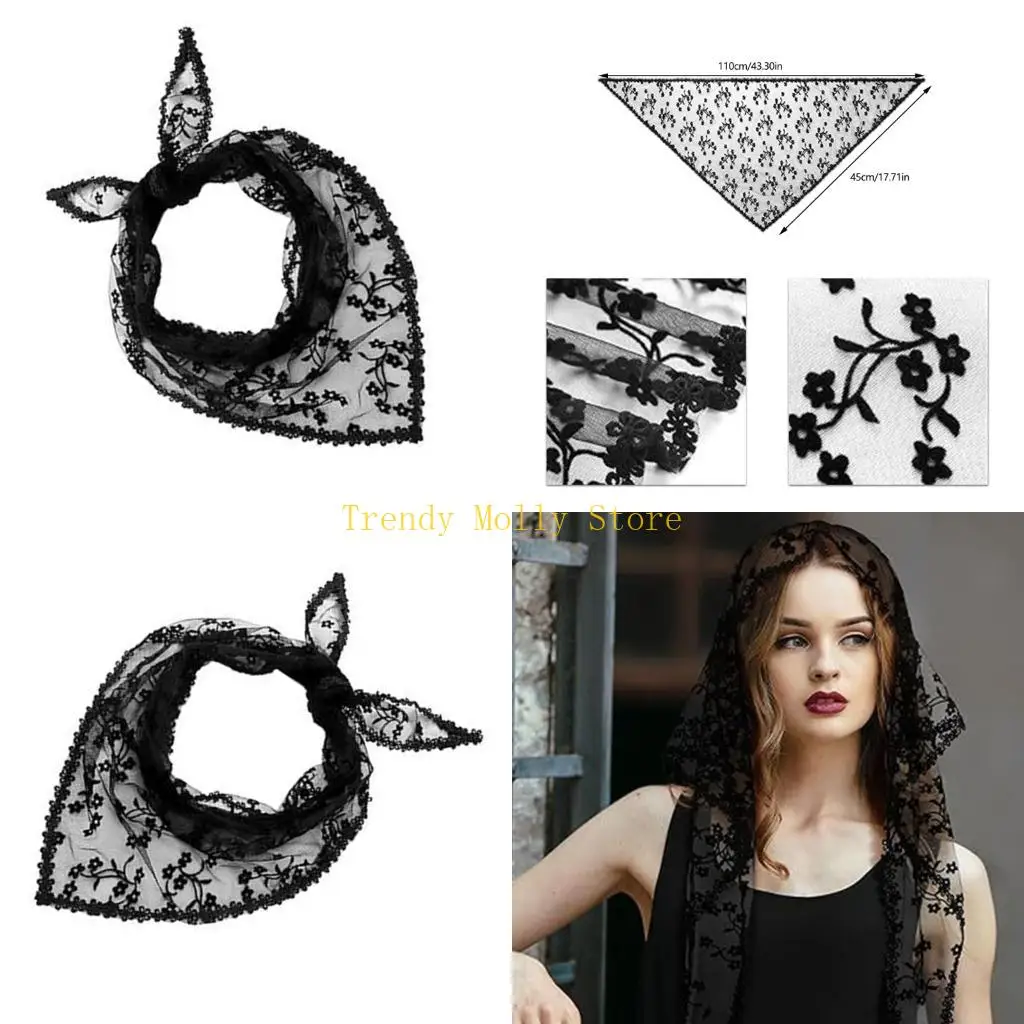 

N5KB Дышащий тюлевой шарф с цветочным узором, удобная треугольная бандана, женская повседневная повязка на голову