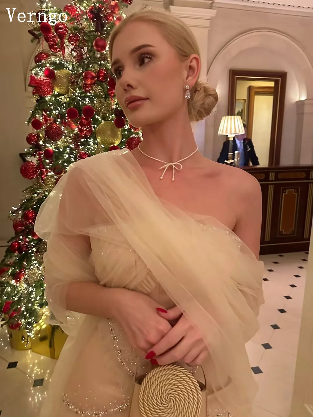 فستان سهرة من Verngo lvory من التول مزين بالترتر بكتف واحد على شكل حرف A فساتين حفلات ماكسي أنيقة للحفلات الراقصة حسب الطلب #4