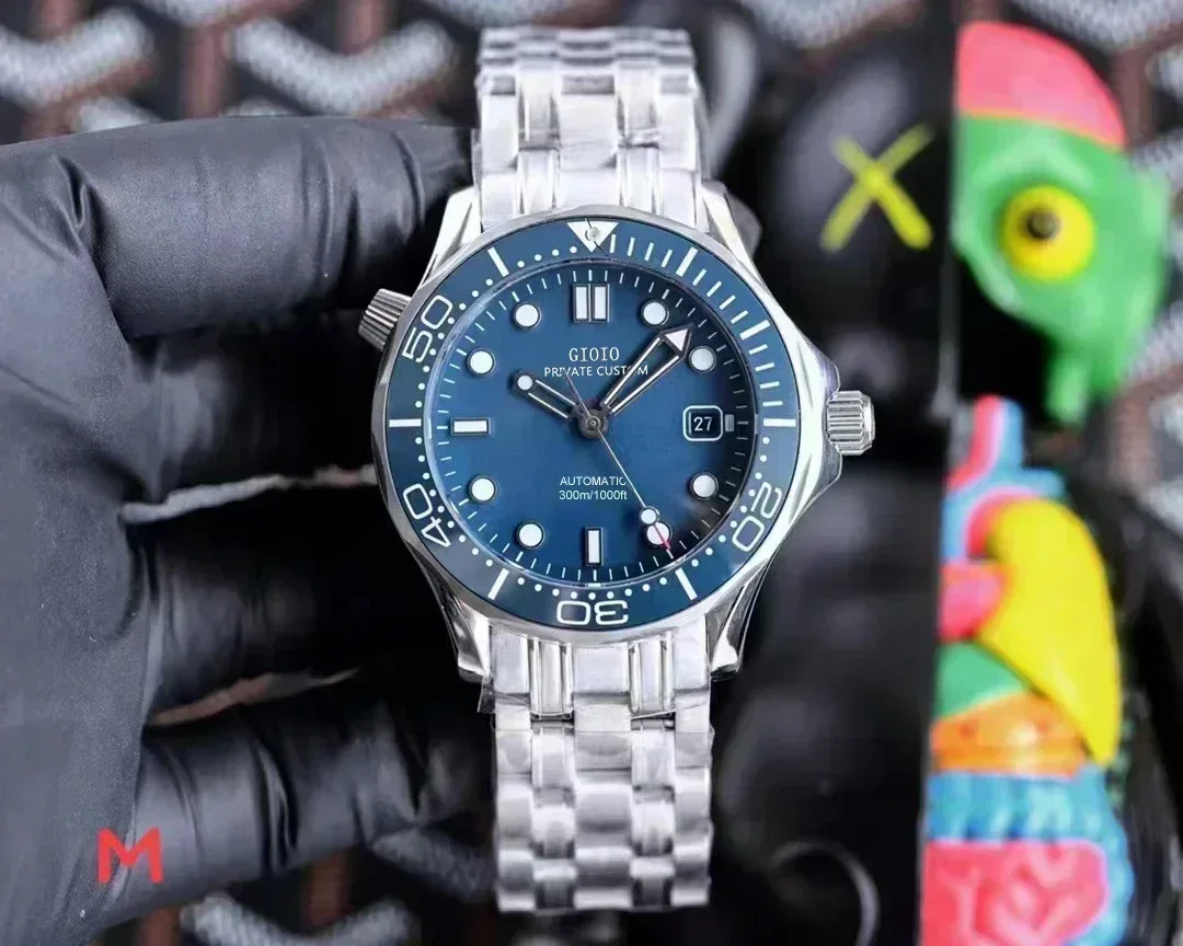 Reloj Automático de alta calidad para hombre, relojes mecánicos, pulsera de acero inoxidable, bisel de cerámica negro y azul, parte trasera de cristal de zafiro