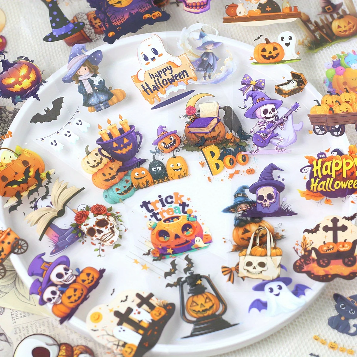 Journamm 20 Blatt PET-Scrapbook-Aufkleberbuch, Halloween-Serie für Scrapbooking, Junk-Journal, Basteln, Verzierung, Collage-Aufkleber